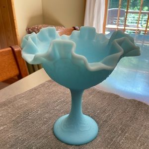 Baby blue milk glass candy dish. Very rare.
